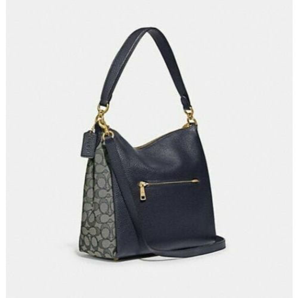Coach Signature Jacquard Shay Leather Shoulder Bag Handbag Purse Navy Blue NEW - Picture 3 of 9